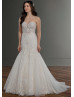 Strapless Sweetheart Neck Beaded Ivory Lace Tulle Buttons Back Wedding Dress